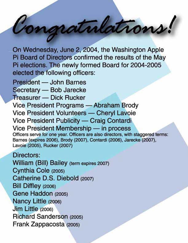 Washington Apple Pi 2004-2005 Board of Directors