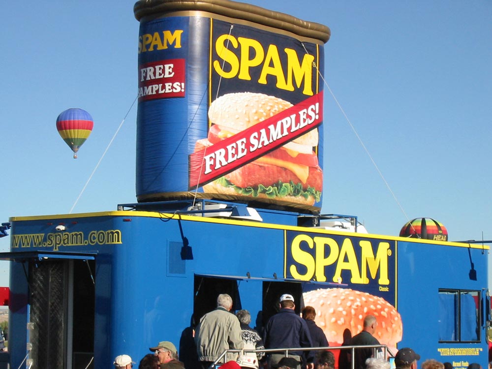 People wait in long lines to get a taste of Spam!