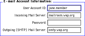 Internet control panel E-Mail tab