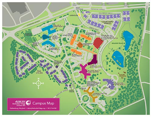 Asbury Methodist Village campus map. Click for a much larger view.