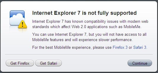 IE warning