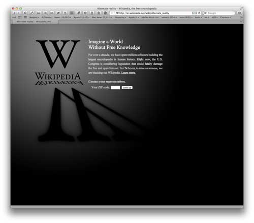 Wikipedia blacked out.