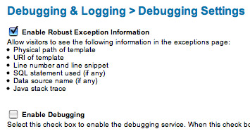 Debug settings