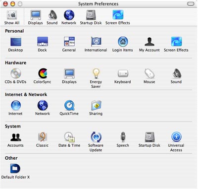 Default Folder X System Preferences