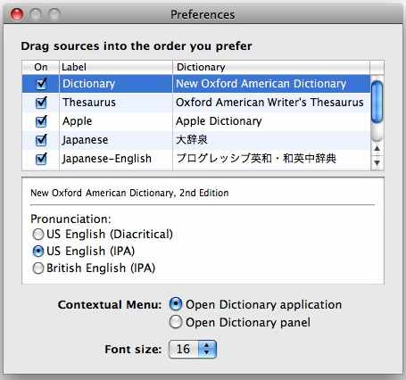 Dictionary preferences