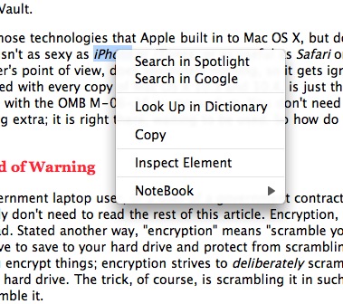 Safari Dictionary pop-up