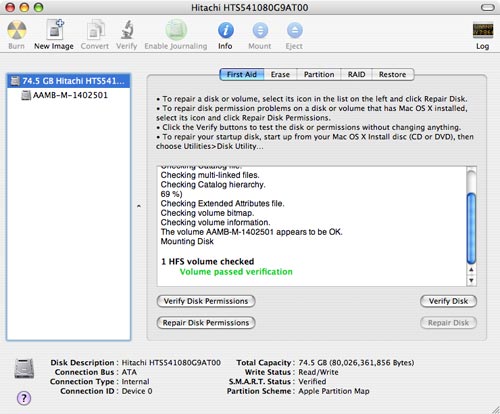 Disk Utility Disk First Aid - Good