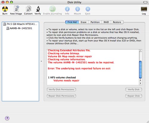 Disk Utility Disk First Aid - Bad