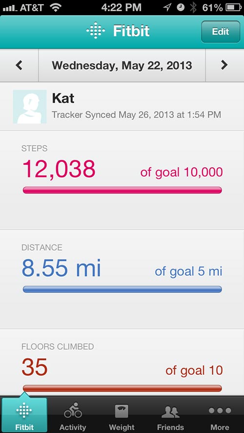 Fitbit activity summary screen