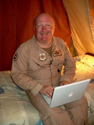 Truax with iBook in tent