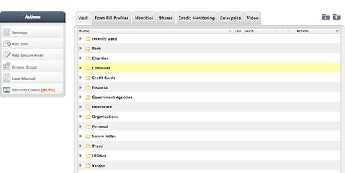 LastPass vault showing groups