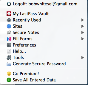 LastPass main menu