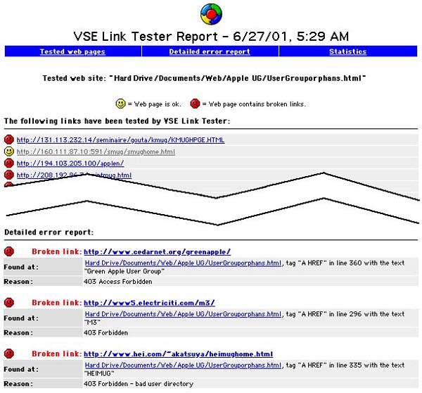 link tester report