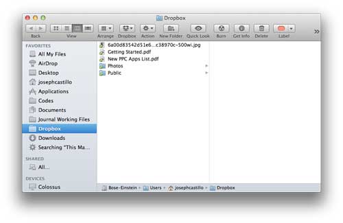 Dropbox window on my Mac