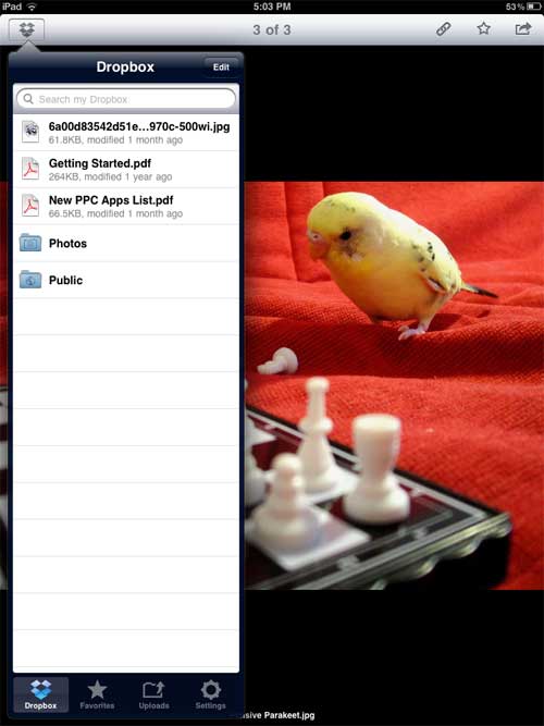 Dropbox window on iPad