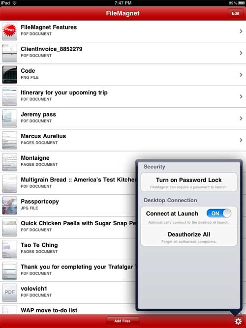 FileMagnet window on iPad