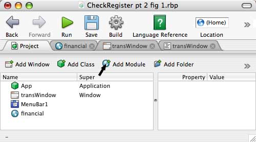 REALbasic IDE showing the new module