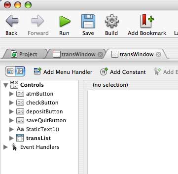 Coding window showing controls