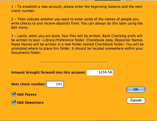 Opening checkbook for first time