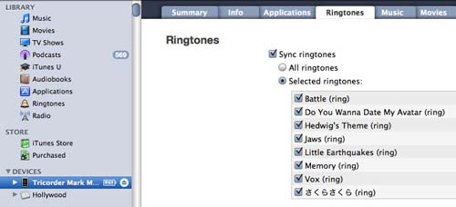 Syncing ringtones