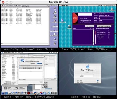 Apple Remote Desktop viewing four machines at once